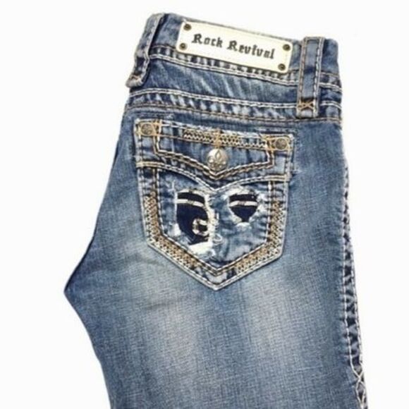ROCK REVIVAL Bella Embroidered Back Pocket Stretch Cropped Jeans 26 - Picture 1 of 16